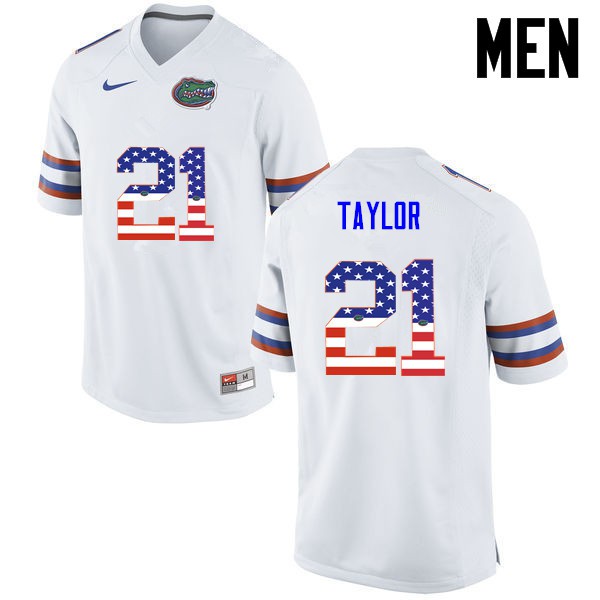 Florida Gators Men #21 Fred Taylor College Football Jersey USA Flag Fashion White
